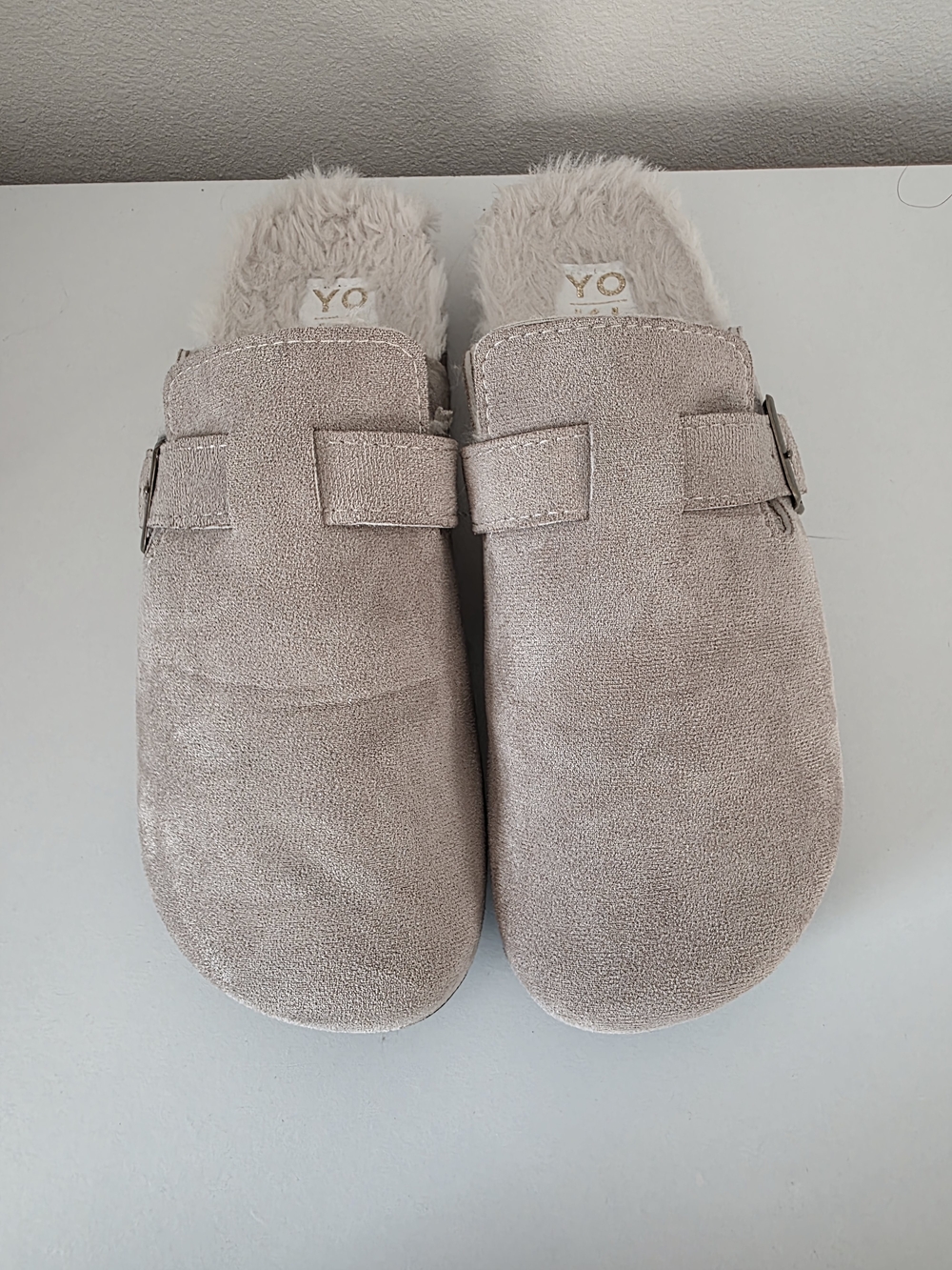 Yoki Taupe Suede-Look Slip-On Mule with Buckle